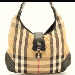 Authentic Vintage BURBERRY Quilted Nova Check Twill & Black & Black Leather